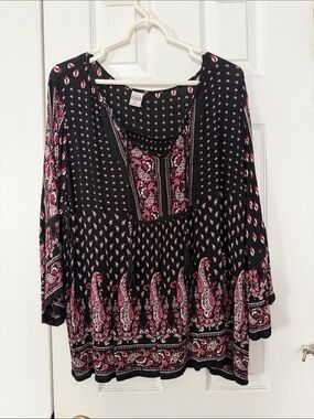 Bila Black Tunic with Pink Paisley Accents